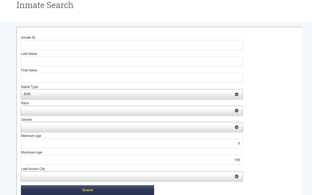 A screenshot showing the Inmate Search tool provided by the Department of Corrections by using the inmate's ID or name to locate the inmate. 